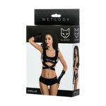 Комплект Glossy HALLE из материала Wetlook (топ, мини-шорты и перчатки), черный, XL